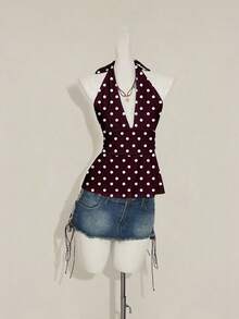 SHEIN ICON Top de estilo vintage con cuello halter, escote profundo en V, cintura ceñida y espalda descubierta - Blanco - Ver 3