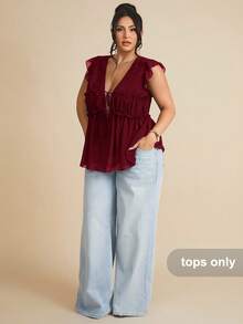 SHEIN BAE 1 buah Atasan Kasual Tanpa Lengan Linen Ukuran Besar untuk Wanita dengan Hiasan Kancing, Cocok untuk Brunch, Jalan-jalan, Kencan, Perjalanan, dan Berlayar - Burgundy - View 7