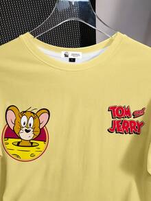 TOM & JERRY X SHEIN Áo thun cổ tròn tay ngắn họa tiết hoạt hình và chữ cái thường ngày dành cho nữ, mùa hè - trắng - Xem 5