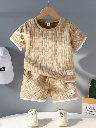 2pcs/Set Young Boy 2 In 1 Round Neck Short Sleeve T-Shirt And Shorts Set, Summer, New Style, Boys Outfit