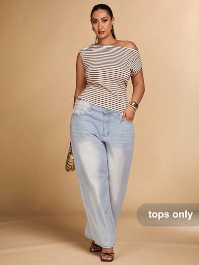 SHEIN BAE Blusa asimétrica de hombros descubiertos a rayas de crochet marrón, adecuada para el día a día, salir, salir con amigas, tomar el té, ir al trabajo, vacaciones en la playa y todo tipo de ocasiones. Camisa holgada a rayas con botones para otoño y primavera, estilo vintage, campestre y casual para mujeres. Blusa elegante y formal para fiestas, cumpleaños, salidas y tallas grandes.