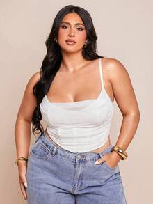 SHEIN BAE Áo ren phối màu tương phản cỡ lớn mùa hè mới, trang phục thanh lịch dự lễ hội và hòa nhạc. - trắng - Xem 9