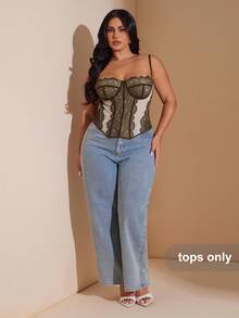 SHEIN BAE Plus Size Women Spaghetti Strap Cami Top, Summer, Elegant Holiday Party, Birthday/ Elegant, Birthday, Valentine's Day Top - Black - View 3