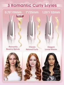 SHEGLAM HAIR Cupid's Charm One-Touch Instant Curler,Pink Automatic Curling Iron 32mm EU Plug,10min Quick Waves,60s Fast Preheat,3 Adjustable Temps,Heart-Shaped Switch,8s Smart Timer,Quick Auto Curl Magic Enhance Shine & Protection Suitable For Medium To Long Hair - Baby Pink - View 6
