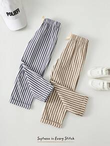 Cozy Pixies 2pcs Young Girl Elastic Waist Striped Pants Set, Versatile & Comfortable - Multicolor - View 1