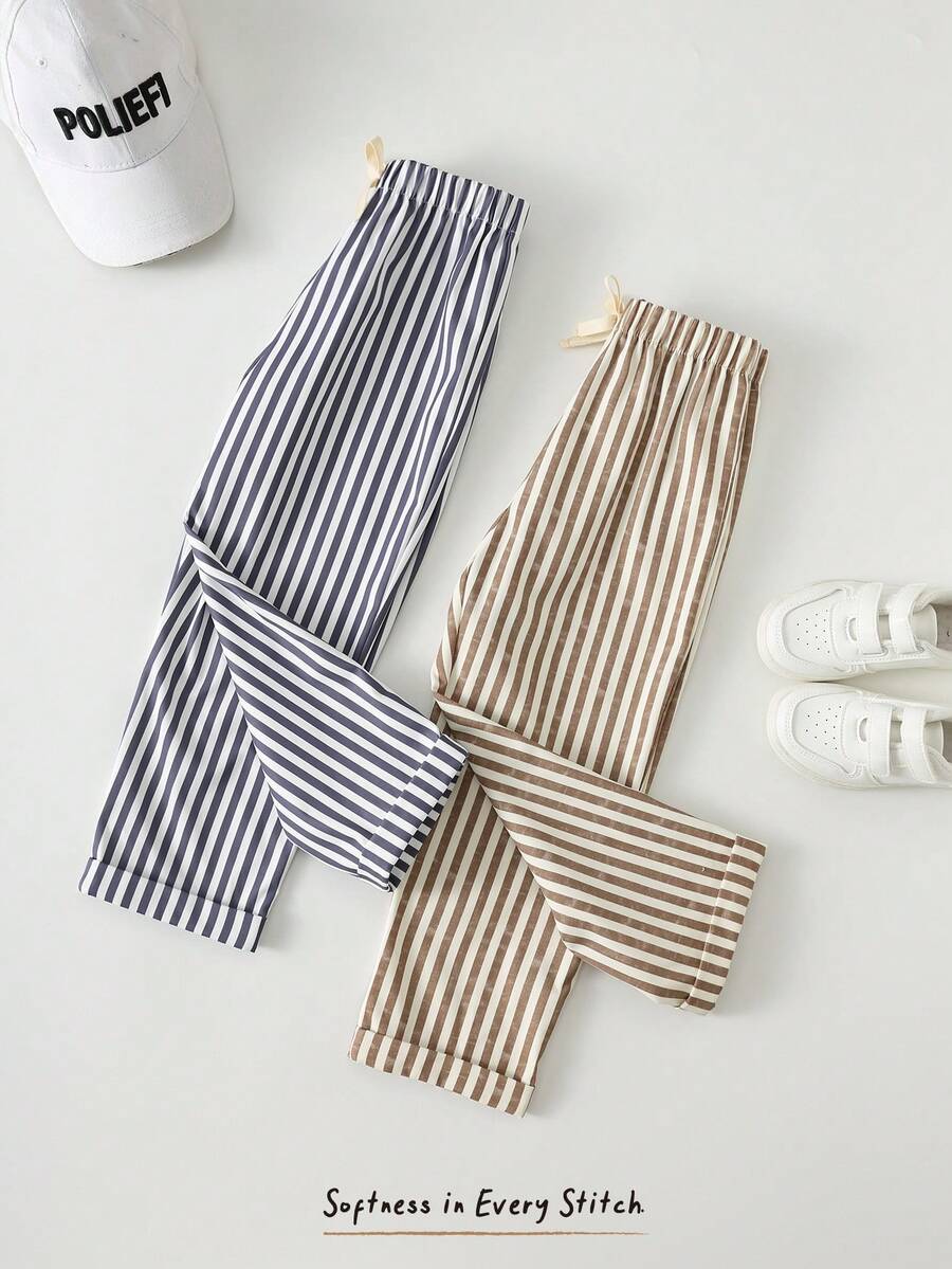 Cozy Pixies 2pcs Young Girl Elastic Waist Striped Pants Set, Versatile & Comfortable - Multicolor - View 1