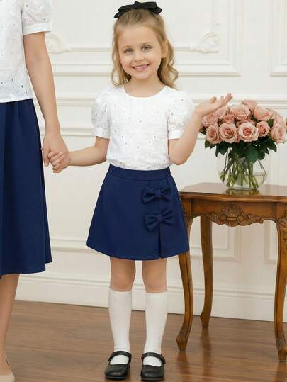 PrepCrw 1件装少女优雅刺绣泡泡袖方领衬衫，适合外出、聚会、节日、春季、夏季、情人节、婚礼等场合。