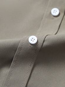 Manfinity Mode Men's Solid Color Regular Shoulder Front Button Casual Business Long Sleeve Shirt - Green - View 4