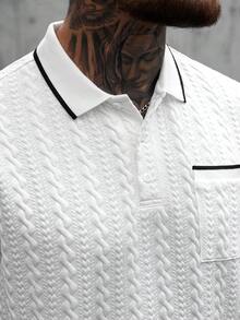 Manfinity CasualCool 男士休闲短袖Polo衫短裤套装，针织钩编面料，白色男士Polo衫套装，休闲两件套。也是送给丈夫、男友或朋友的理想礼物。男士休闲短裤两件套，男士两件套服装，白色男士两件套夏季套装 - 白色 - 查看 4