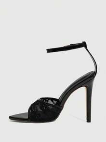 CUCCOO SZL Giày cao gót quai mảnh màu đen tối giản, đơn giản dành cho nữ - màu đen - Xem 5