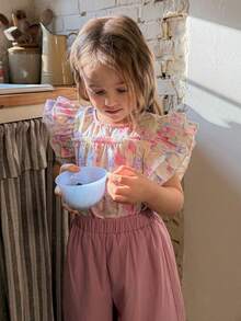 DAZY Young Girl Floral Print Round Neck Cap Sleeve Shirt And Pants Set