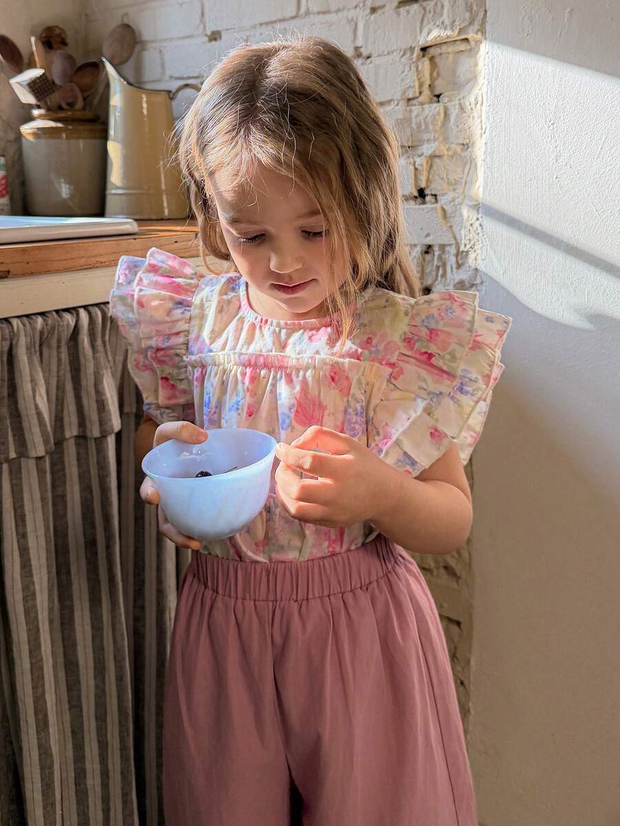 DAZY 女童碎花圆领短袖衬衫和裤子套装