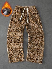 PAVTROS Quần dài nam dáng rộng kẻ sọc và họa tiết da báo thời trang, quần nỉ cạp chun, quần jogger hai mặt lót lông cừu, thiết kế họa tiết da báo tự nhiên, "Hòa mình vào thiên nhiên, thể hiện cá tính", phong cách thường ngày, dự tiệc, hoạt động ngoài trời, quà tặng ngày lễ, quà tặng bạn trai, unisex. - Nhiều màu - Xem 3