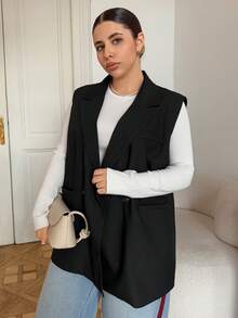 Dazy Plus Fashionable Solid Color Lapel Collar Versatile Suit Jacket Vest - Black - View 5