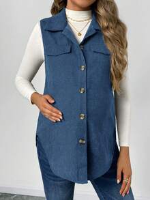 SHEIN Loose Fit Vest Top Cardigan Jacket, Autumn - Navy Blue - View 3