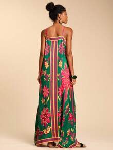 Travachic Women's Casual Green Floral Print Dress,Summer Boho Holiday Vacation Holiday Outfits,Mexican Style Elegant Beach Party Wedding Guest Birthday Dress - Multicolor - View 8