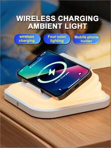 Teckwe 15W 无线快充可折叠护眼夜灯变色氛围灯床头阅读灯手机支架装饰礼品 - 白色 - 查看 1