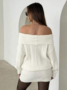 Aloruh 女士性感优雅露肩修身迷你连衣裙，长袖，纯色 - 米色 - 查看 2