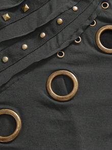 ROMWE Grunge Punk Áo thun nữ tay cánh dơi dáng rộng, trễ vai, đính khoen kim loại kiểu cổ điển - Màu xám đen - Xem 3