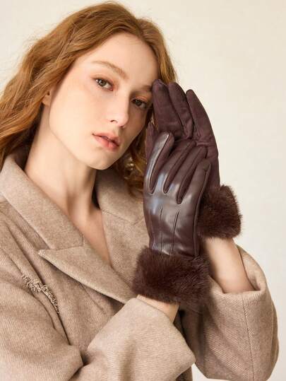 MOTF PREMIUM GUANTES DE CUERO DE CINCO DEDOS ACOLCHADOS Y CÁLIDOS EN COLOR CAQUI, PARA OTOÑO/INVIERNO