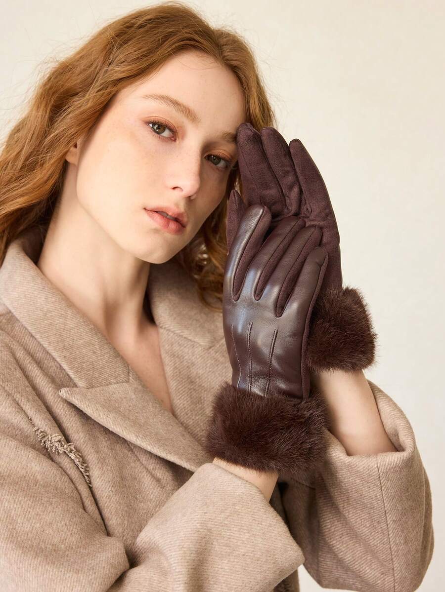 MOTF PREMIUM GUANTES DE CUERO DE CINCO DEDOS ACOLCHADOS Y CÁLIDOS EN COLOR CAQUI, PARA OTOÑO/INVIERNO - Marrón - Ver 1