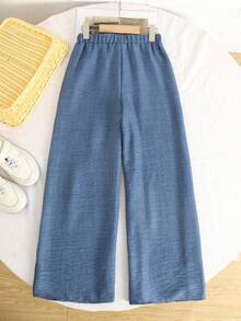 SHEIN 少女休闲宽松纹理长裤，返校季 - 霧霾藍 - 查看 2