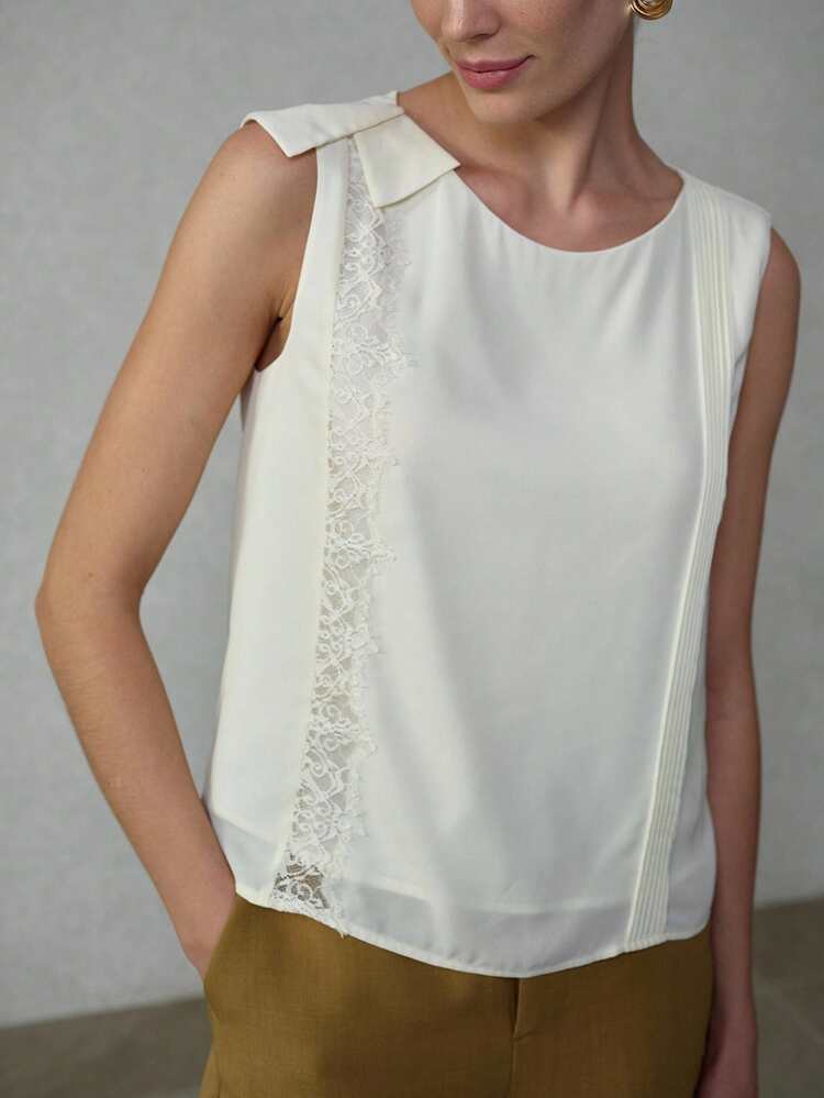 Damen Spitzen-Patchwork-Top ohne Ärmel, Frühling/Sommer