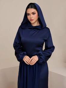 Graceveil 2pcs Women Hooded Top & Asymmetrical Hem Chiffon Pants Set - Navy Blue - View 3