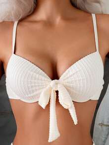 Swim Lushoire Áo bikini nữ màu trơn, kiểu xoắn phía trước, thích hợp cho mùa xuân/hè. - Màu be - Xem 1