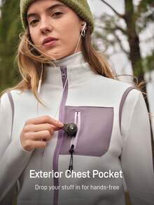 SHEIN In My Nature Women's Contrast Color Zipper Pocket Outdoor Vest Jacket, Autumn/Winter - Apricot - View 2