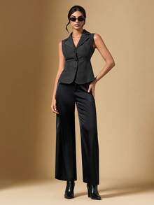 Briarwyn 女士休闲通勤款单排扣翻领马甲，夏季 - 深灰色 - 查看 4