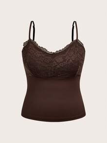 Áo camisole ren tương phản thanh lịch dành cho nữ cỡ lớn, phù hợp với dáng người đồng hồ cát và dáng người tròn trịa. - màu nâu - Xem 2