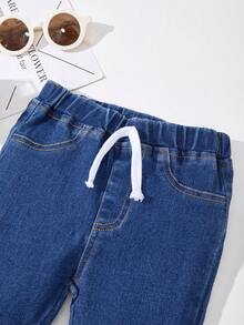 Playful Pals Quần jean denim màu xanh nhạt cho bé trai, kiểu dáng thường ngày, thời trang, cá tính, dễ phối đồ, cạp chun đơn giản, dây rút trang trí, ống côn ôm sát, chất liệu cotton denim mềm mại, thoải mái, thích hợp mặc hàng ngày, dự tiệc, đi học, đi làm, mẫu mới mùa xuân/thu. - Rửa trung bình - Xem 5