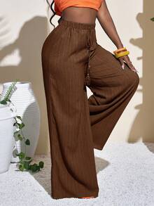 Slaydiva 女士几何图案绿色度假阔腿长裤，休闲节日/假日穿着 - 棕色 - 查看 5