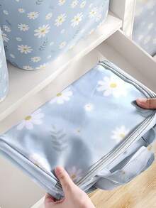 Blue Daisy Storage Bag Oxford Fabric Foldable Waterproof Design Dust Protection Zipper Closure Carry Handles Multi Purpose Organizer For Home Travel - Royal Blue - View 6