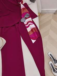 Modelyn Burgundy Sleeveless Suit Set, Elegant Office Commute Style - Burgundy - View 4