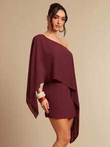 Silquee 春秋季纯色船领迷你连衣裙，性感露肩镂空露背设计，休闲优雅垂坠海滩度假风，适合生日派对、酒吧、音乐会等场合。 - 酒紅色 - 查看 8