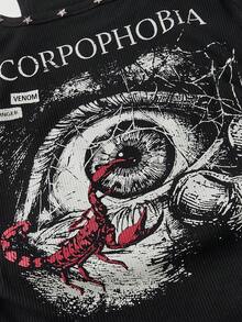 ROMWE Avant Top de tirantes negro con estampado de letra de langosta, remaches y estilo gótico punk grunge, talla grande - Negro - Ver 9
