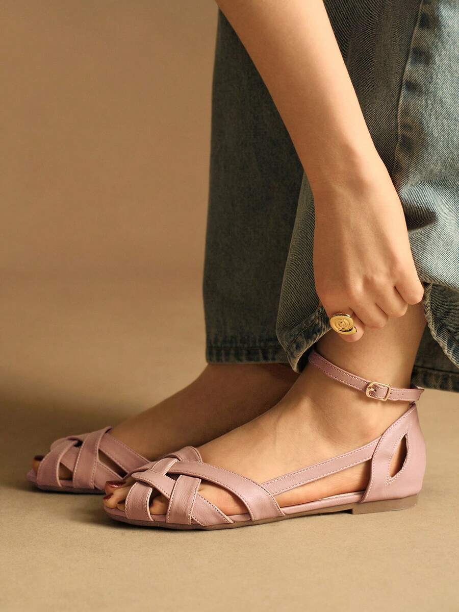 Rosivie Sandal đế bằng dệt kiểu Bohemian dành cho nữ, phù hợp cho kỳ nghỉ và trang phục mùa hè. - Hồng - Xem 1