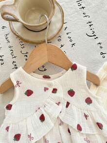 LMoss Kids 2pcs Baby Girl Cherry Print Woven Vest And Pants Set