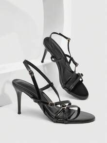 CUCCOO SZL Women's Fashionable High Heel Sexy Sandals With Black Buckle, Suitable For Daily Wear - Black - View 2