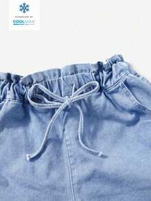 GlowEve Light Blue Paper Bag Waist Tie Cuffed Denim Shorts - Light Wash - View 3