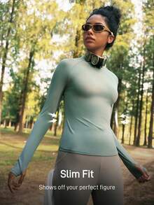 In My Nature Women's Letter Print Fitted Long Sleeve Outdoor T-Shirt - Green - View 7