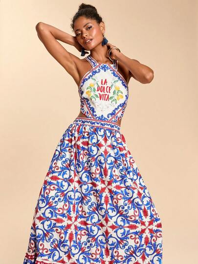 Travachic Women's Casual Vacation All-Over Print Halter Backless Dress, Summer,Vacation Casual Terno Outfit For Women,Summer Holiday Outfits,Spring Break Outfits,Party Outfit,Beach Outfit,Spring Clothing,Valentine's Day,Valentine Outfits For Women,Carnival Costume,Elegant,Floral,Carnival,Spring To Summer ,Party ,Summer Dress,Valentine's Day Dress,Wedding Guest Dress For Women,Birthday Dress,Party Dress,Elegant Dresses For Women,Floral Dress,Summer Dress,Carnival Costume, Mexican Style Dress Women Boho Dress For Women