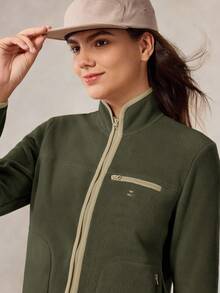 OutZeal Women Thermal Fleece Stand Collar Front Zip Pocket Outdoor Fleece Winter Hiking Camping - Army Green - View 9