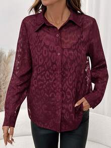 SHEIN Clasi Áo sơ mi nữ dài tay bằng vải chiffon họa tiết da báo thanh lịch, nhẹ nhàng, phù hợp cho đi làm, công sở và nhiều dịp khác, thích hợp cho ngày Valentine mùa xuân/hè. - Màu Đỏ Sâu - Xem 5