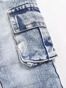 SHEIN Playful Pals Baby Boys' Washed Denim Pleated Straight Leg Casual Pants With Side Accordion Pockets - Medium Wash - View 4