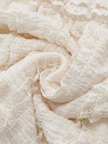 Olithes Textured Fabric Short Sleeve Casual Solid Color Square Neck T-Shirt Lace Jersey Lace Blouse Lacey Top Puff Sleeve Tops - Apricot - View 3