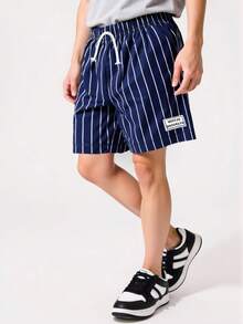 SHEIN 1pc Young Boy Casual Minimalist Sports Vacation Striped Print Shorts, Suitable For Daily Wear, Vacation, Travel, Relaxation, Sunbathing, Spring/Summer - Royal Blue - View 6