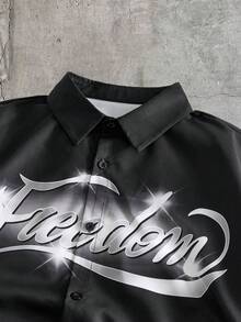 AXEPEAK 男士字母印花短袖衬衫和短裤套装 - 黑色 - 查看 4